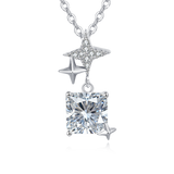 925 Sterling Silver stellar Radiance Zircon Necklace With Square Pendant Charm
