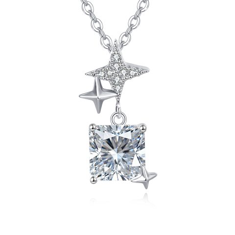925 Sterling Silver stellar Radiance Zircon Necklace With Square Pendant Charm