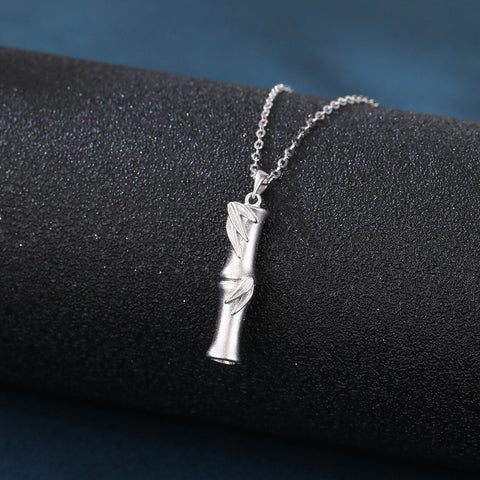 925 Sterling Silver Elegant Silver Bamboo Pendant Necklace