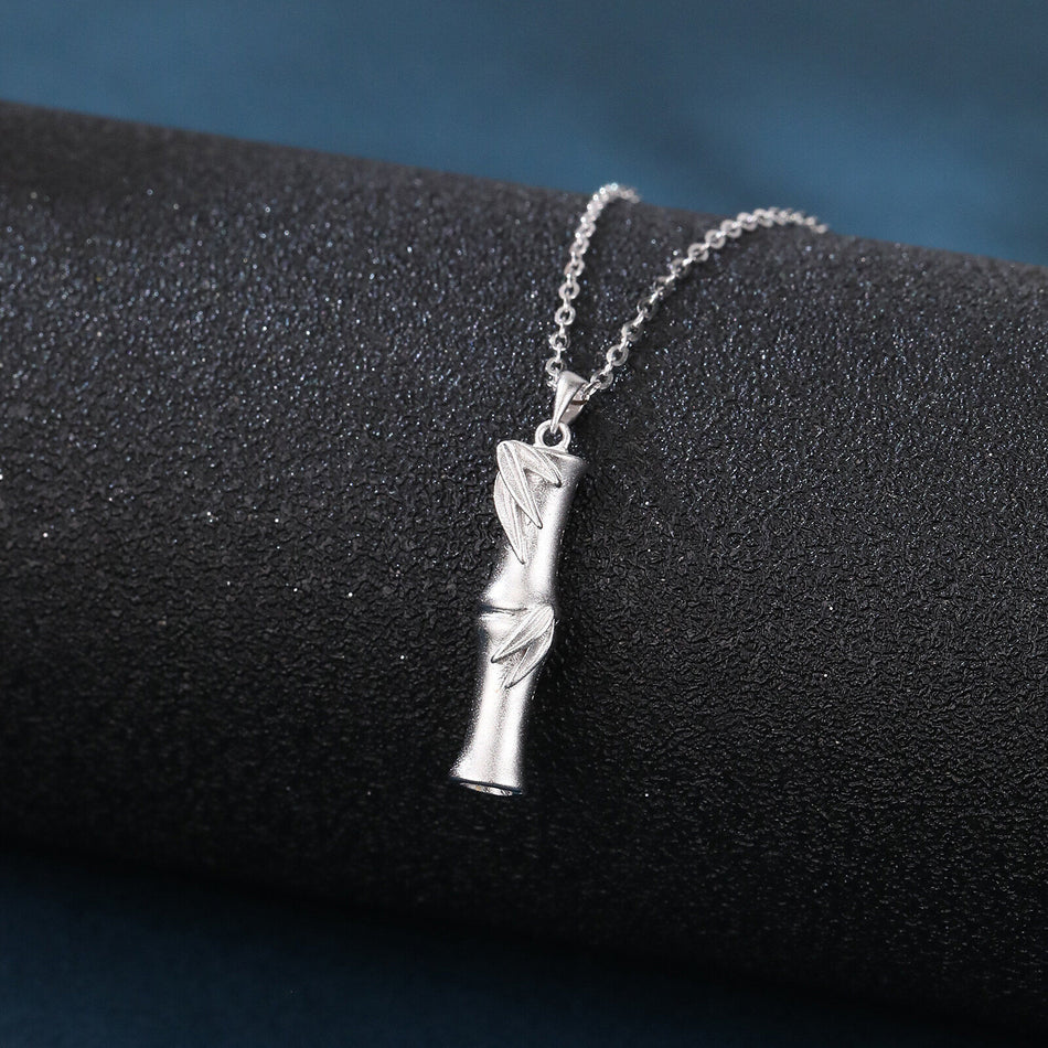 925 Sterling Silver Elegant Silver Bamboo Pendant Necklace