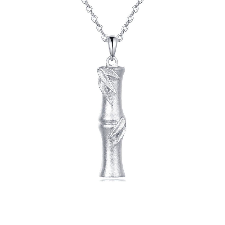 925 Sterling Silver Elegant Silver Bamboo Pendant Necklace