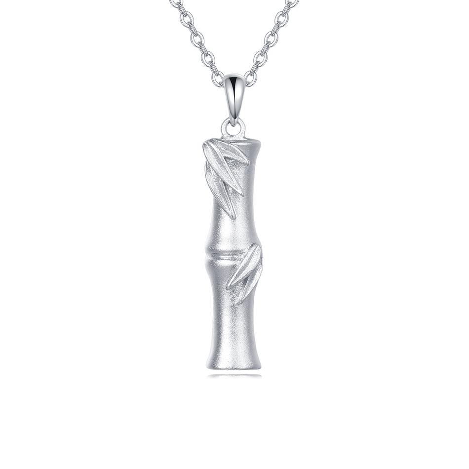 925 Sterling Silver Elegant Silver Bamboo Pendant Necklace