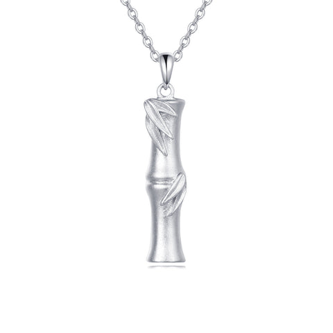 925 Sterling Silver Elegant Silver Bamboo Pendant Necklace