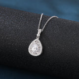 925 Sterling Silver Elegant Teardrop Zircon Pendant Necklace With Sparkling Solitaire Halo Design