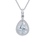 925 Sterling Silver Elegant Teardrop Zircon Pendant Necklace With Sparkling Solitaire Halo Design