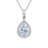 925 Sterling Silver Elegant Teardrop Zircon Pendant Necklace With Sparkling Solitaire Halo Design