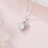 925 Sterling Silver Elegant Dolphin Heart-shaped Zircon Pendant Necklace