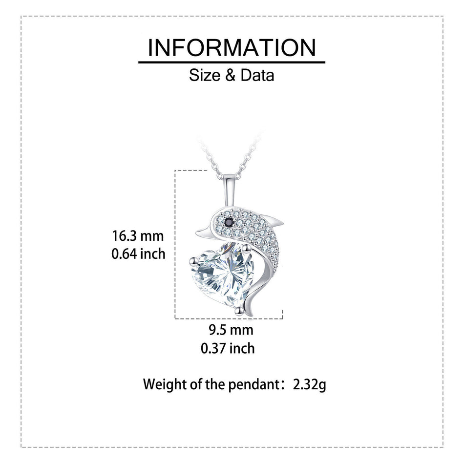 925 Sterling Silver Elegant Dolphin Heart-shaped Zircon Pendant Necklace
