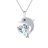 925 Sterling Silver Elegant Dolphin Heart-shaped Zircon Pendant Necklace