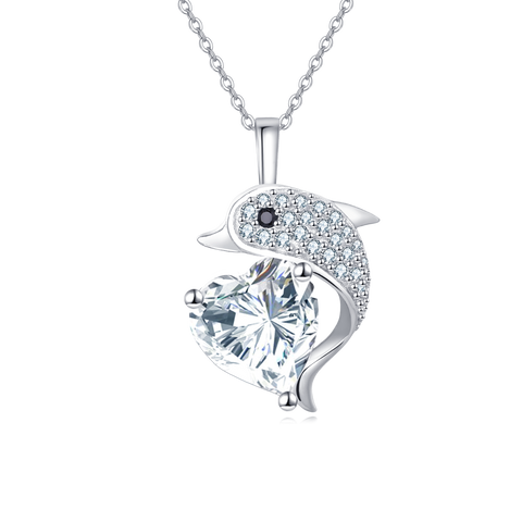925 Sterling Silver Elegant Dolphin Heart-shaped Zircon Pendant Necklace