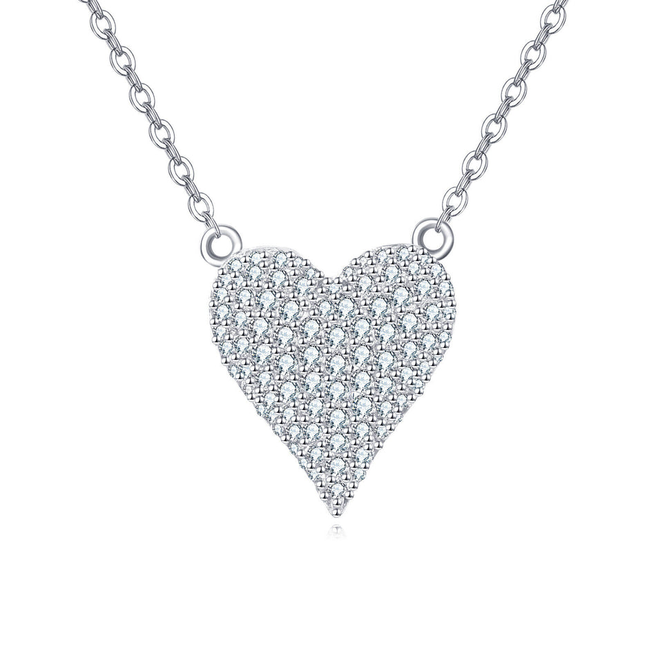 925 Sterling Silver Elegant Zircon Heart Pendant Necklace