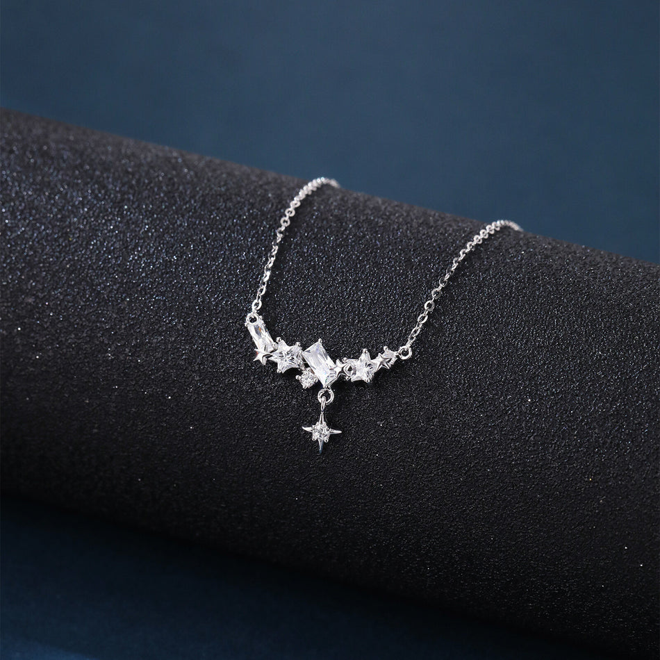 925 Sterling Silver Elegant Starburst Necklace With Sparkling Celestial Charm And Delicate Chain Links
