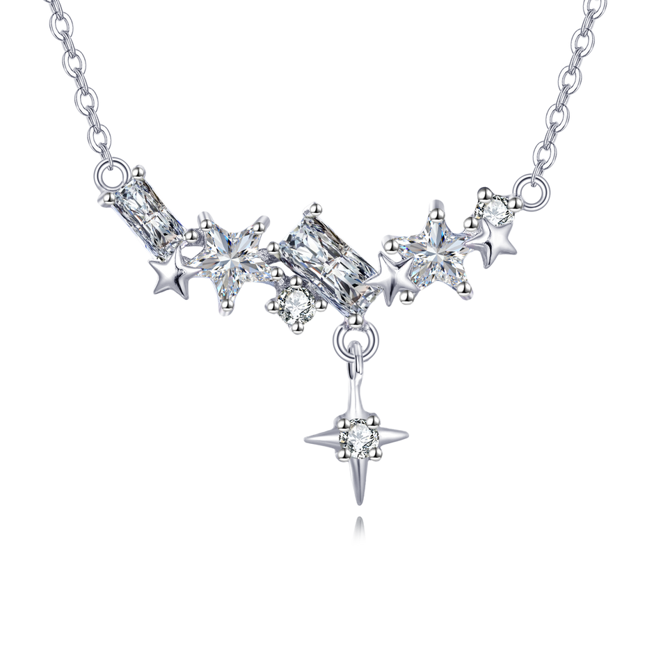 925 Sterling Silver Elegant Starburst Necklace With Sparkling Celestial Charm And Delicate Chain Links