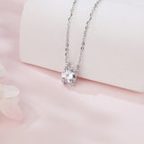 925 Sterling Silver Elegant Solitaire Zircon Pendant Necklace In Plated with White Gold