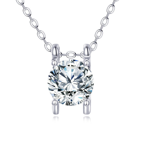 925 Sterling Silver Elegant Solitaire Zircon Pendant Necklace In Plated with White Gold