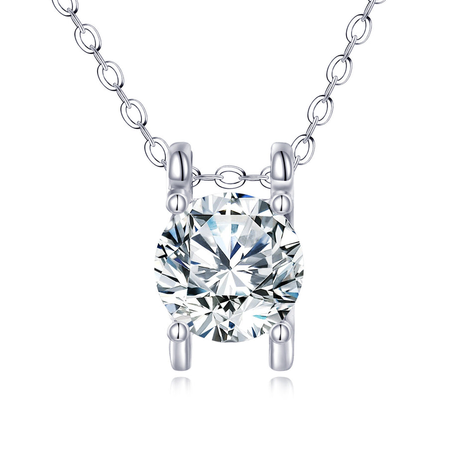 925 Sterling Silver Elegant Solitaire Zircon Pendant Necklace In Plated with White Gold