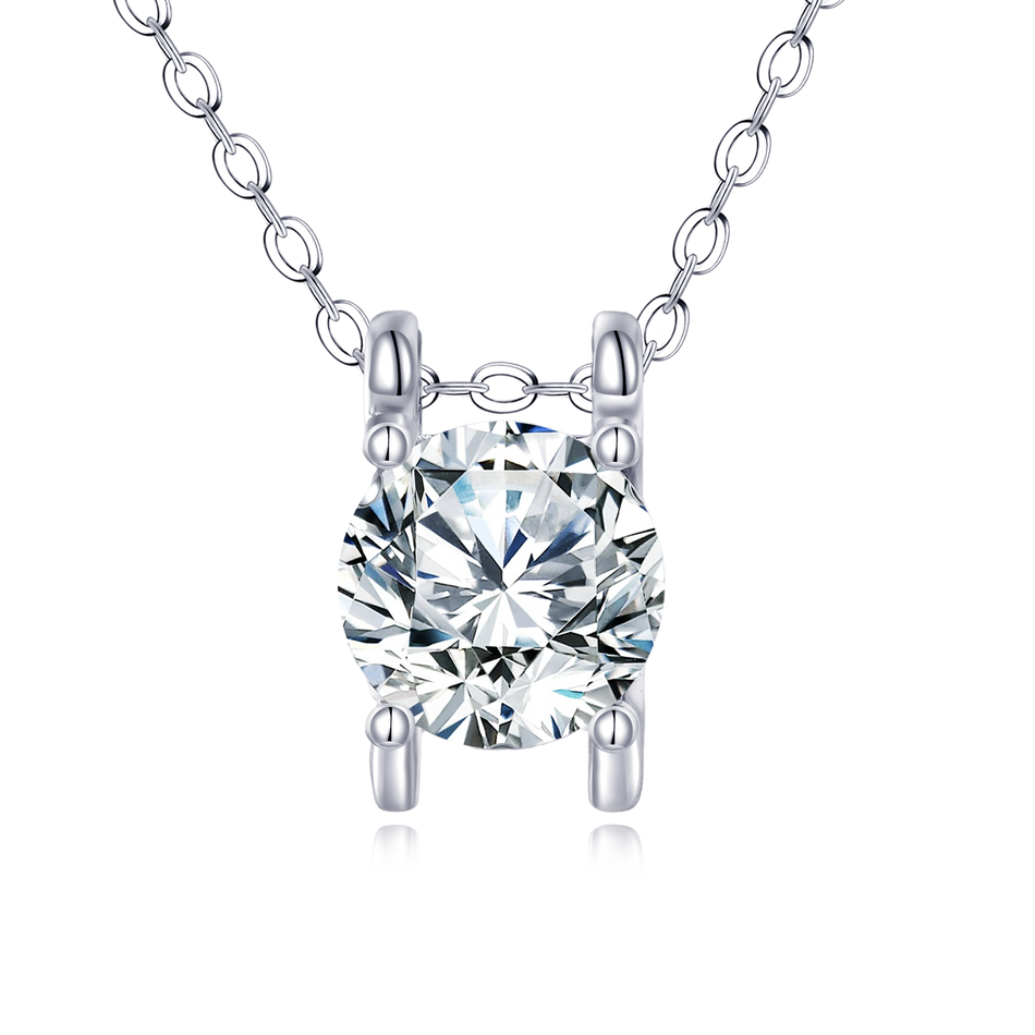 925 Sterling Silver Elegant Solitaire Zircon Pendant Necklace In Plated with White Gold