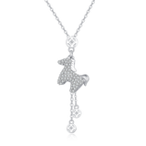 925 Sterling Silver Elegant Zircon-encrusted Horse Pendant Necklace With Adjustable Chain