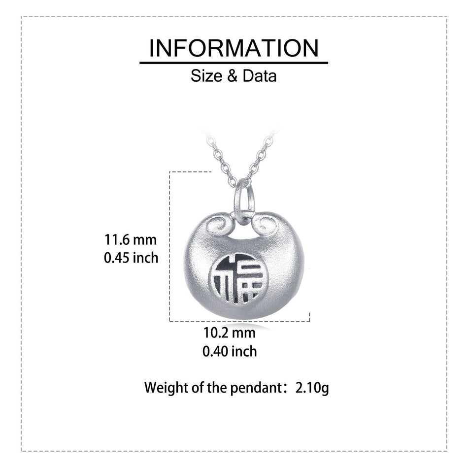 925 Sterling Silver Sterling Silver Round Pendant Necklace With Engraved Chinese Character