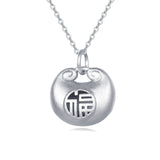 925 Sterling Silver Sterling Silver Round Pendant Necklace With Engraved Chinese Character