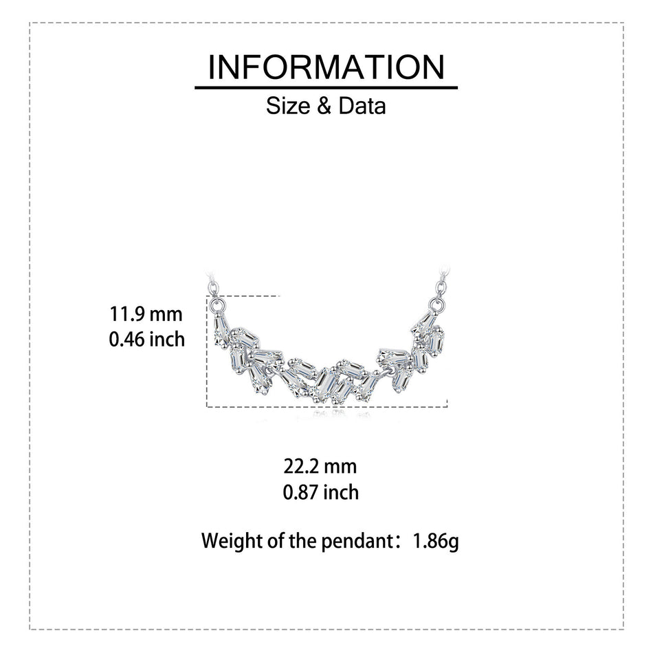 925 Sterling Silver Elegant Zircon Wave Necklace With Cascading Emerald-cut Stones On Delicate Silver Chain