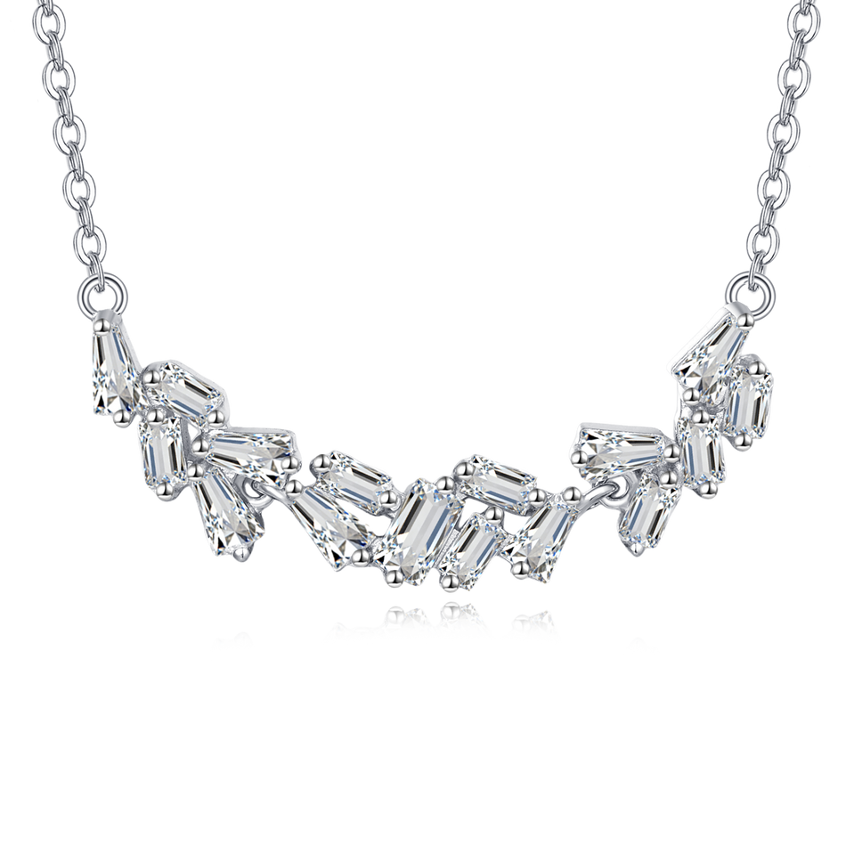 925 Sterling Silver Elegant Zircon Wave Necklace With Cascading Emerald-cut Stones On Delicate Silver Chain