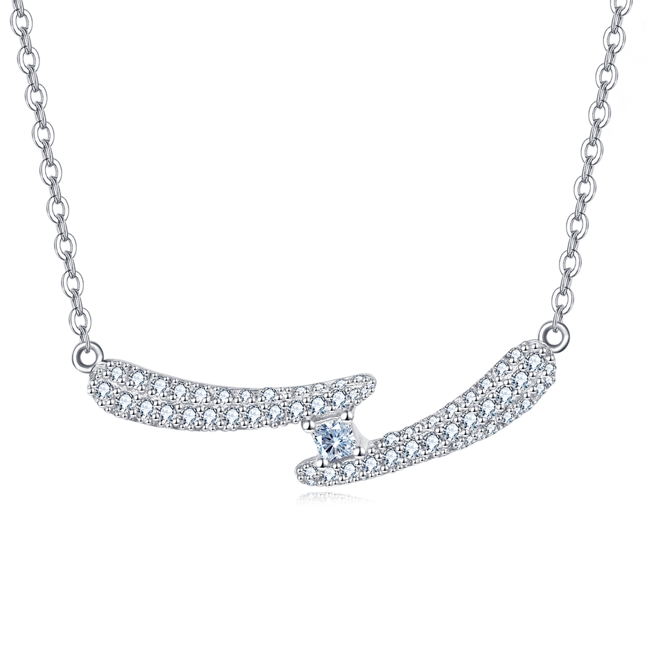 925 Sterling Silver Elegant Silver Zircon Smile Wave Pendant Necklace