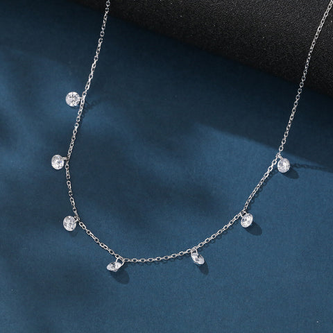 925 Sterling Silver Elegant Asymmetrical Zircon Necklace