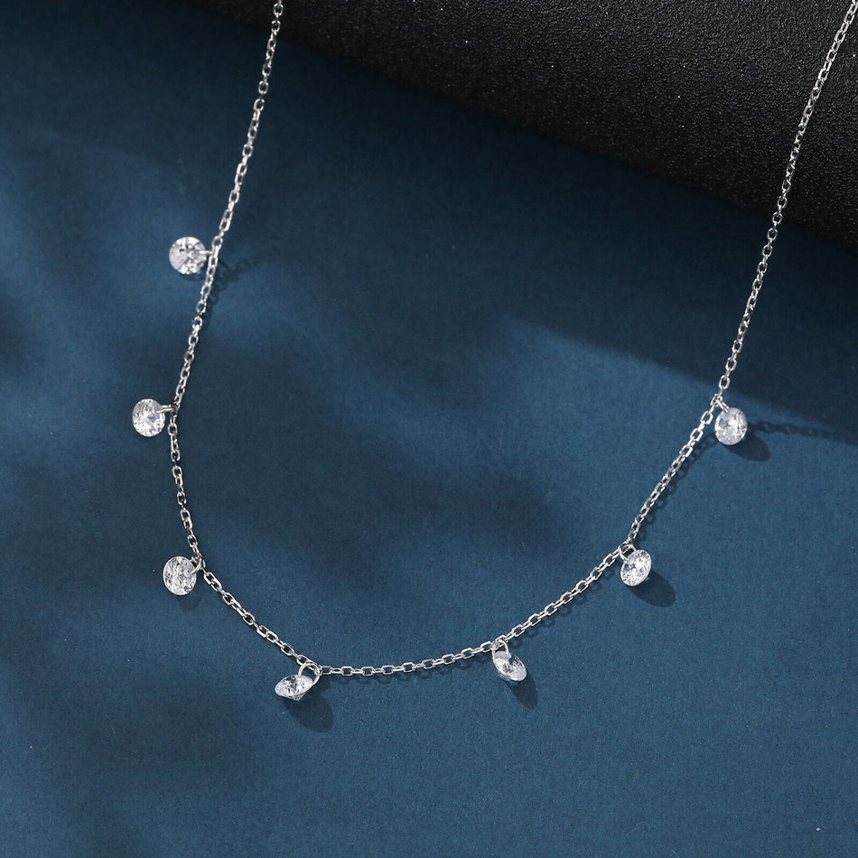 925 Sterling Silver Elegant Asymmetrical Zircon Necklace