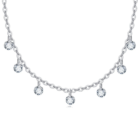 925 Sterling Silver Elegant Asymmetrical Zircon Necklace