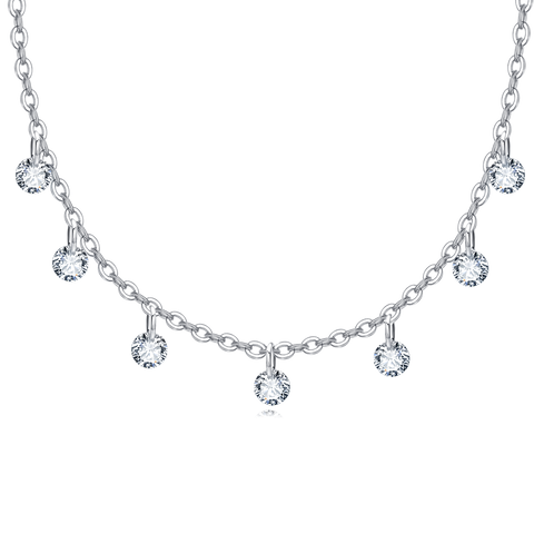 925 Sterling Silver Elegant Asymmetrical Zircon Necklace
