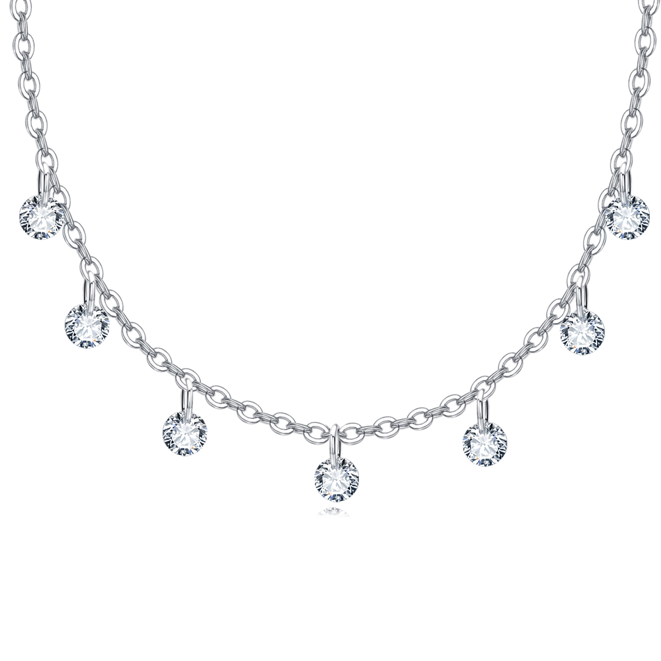 925 Sterling Silver Elegant Asymmetrical Zircon Necklace