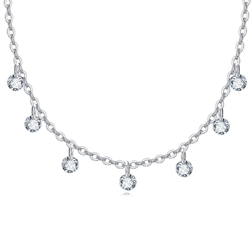 925 Sterling Silver Elegant Asymmetrical Zircon Necklace