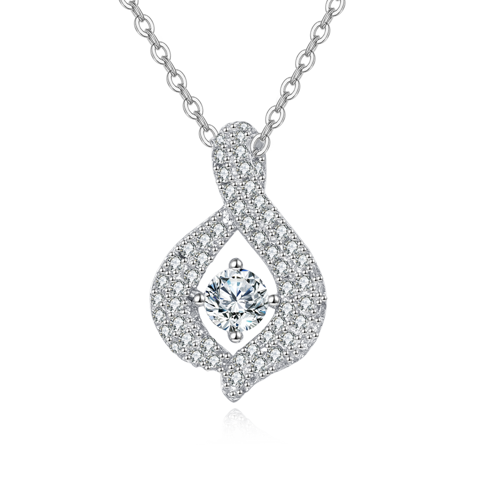 925 Sterling Silver Elegant Zircon Teardrop Pendant Necklace With Sparkling Accents