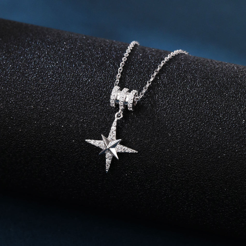 925 Sterling Silver Elegant Zircon Star Pendant Necklace With Sparkling Celestial Charm