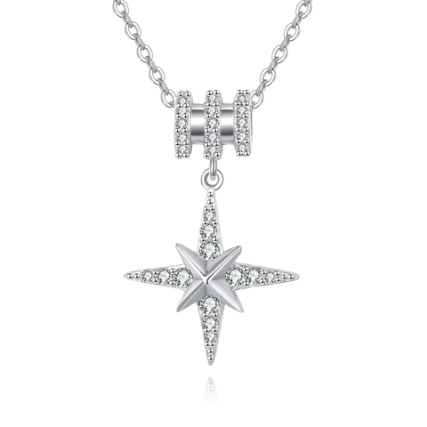 925 Sterling Silver Elegant Zircon Star Pendant Necklace With Sparkling Celestial Charm
