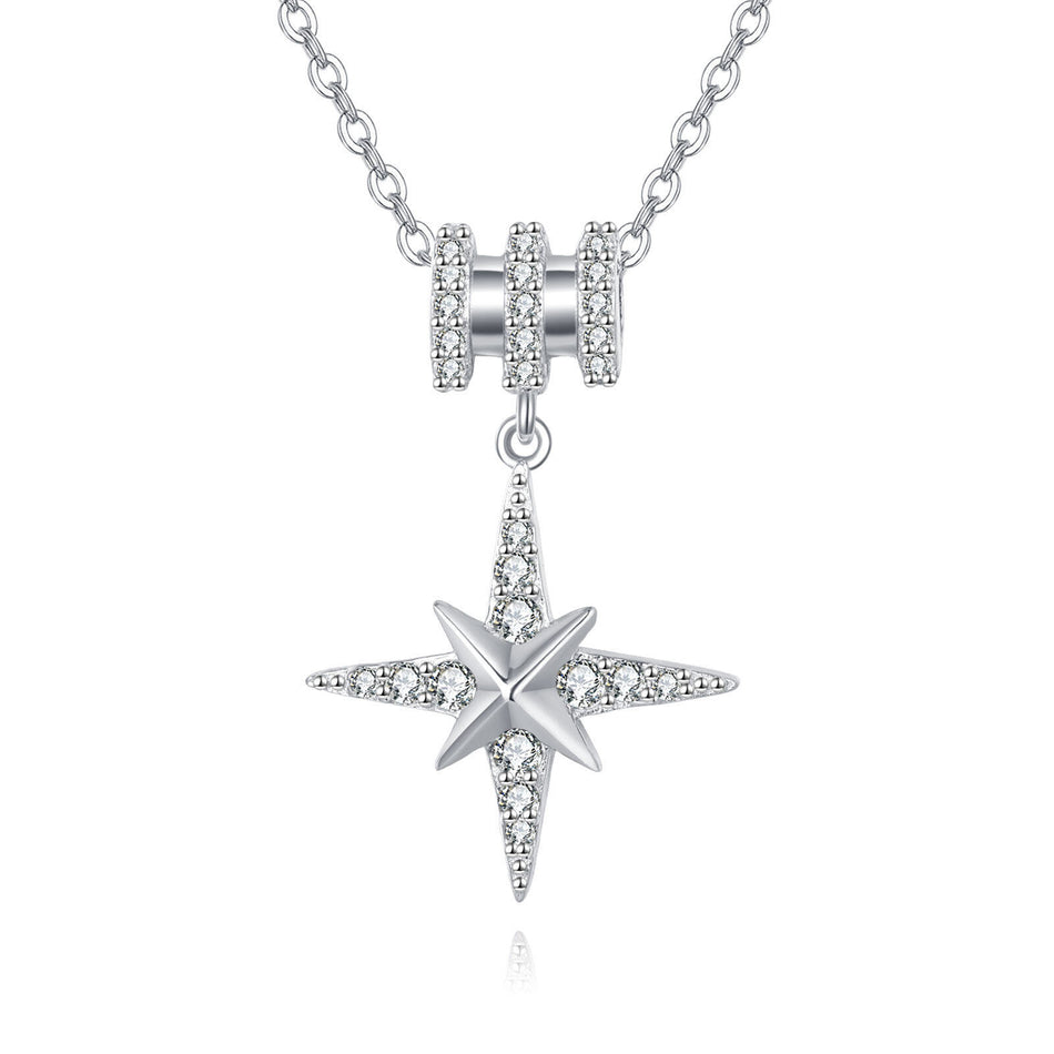 925 Sterling Silver Elegant Zircon Star Pendant Necklace With Sparkling Celestial Charm