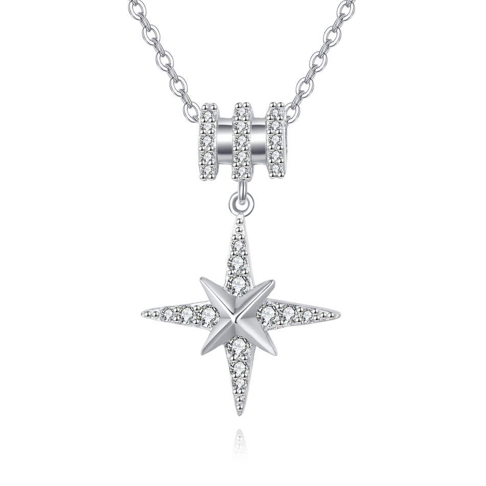 925 Sterling Silver Elegant Zircon Star Pendant Necklace With Sparkling Celestial Charm