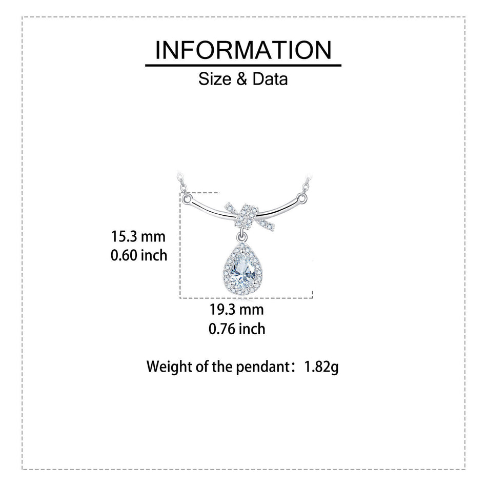 925 Sterling Silver Elegant Zircon Teardrop Necklace With Bow Accent In Sterling Silver