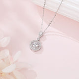 925 Sterling Silver Elegant Plated with White Gold Zircon Halo Pendant Necklace