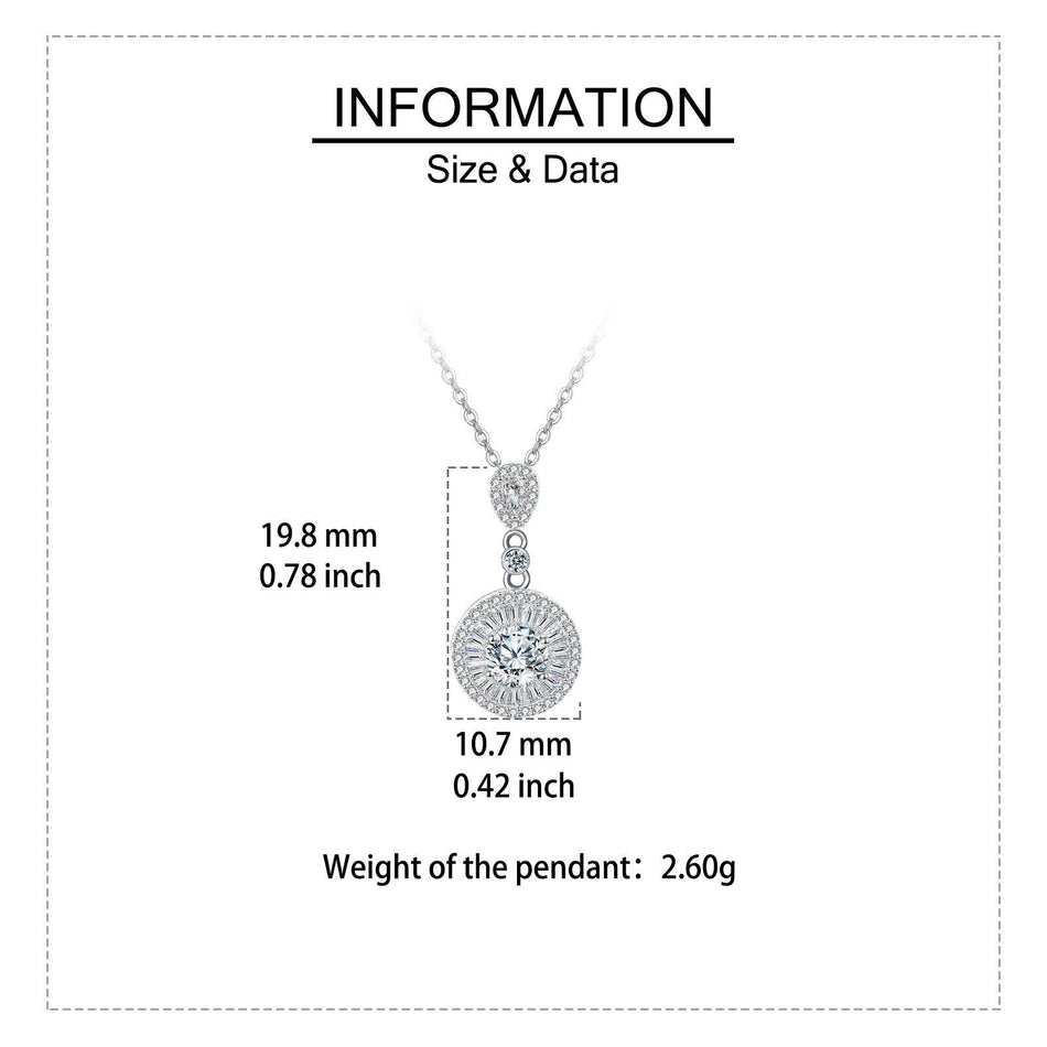 925 Sterling Silver Elegant Plated with White Gold Zircon Halo Pendant Necklace
