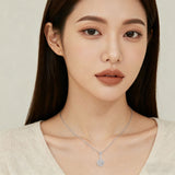 925 Sterling Silver Elegant Plated with White Gold Zircon Halo Pendant Necklace