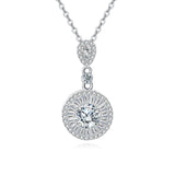 925 Sterling Silver Elegant Plated with White Gold Zircon Halo Pendant Necklace