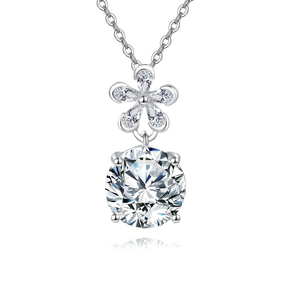 925 Sterling Silver Elegant Zircon Floral Pendant Necklace With Sparkling Center Stone