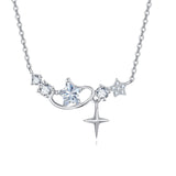 925 Sterling Silver Elegant Star Crystal Heart Necklace In Sterling Silver