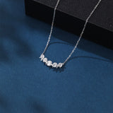 925 Sterling Silver Elegant Zircon Necklace With Five-stone Curved Bar Pendant And Delicate Silver Chain