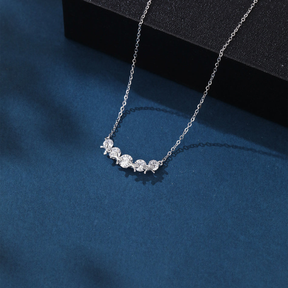 925 Sterling Silver Elegant Zircon Necklace With Five-stone Curved Bar Pendant And Delicate Silver Chain