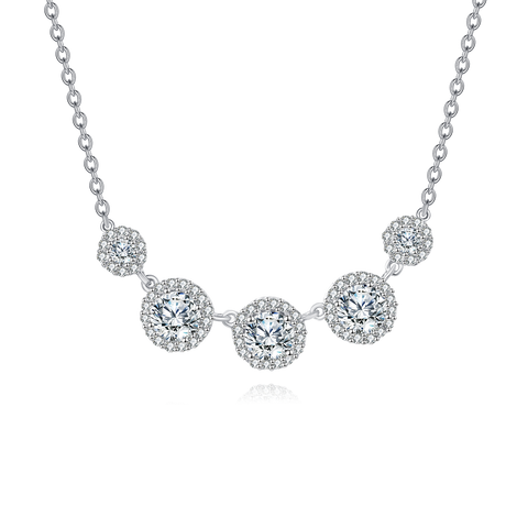 925 Sterling Silver Elegant Zircon Halo Necklace: Timeless Elegance With Five Radiant Stones