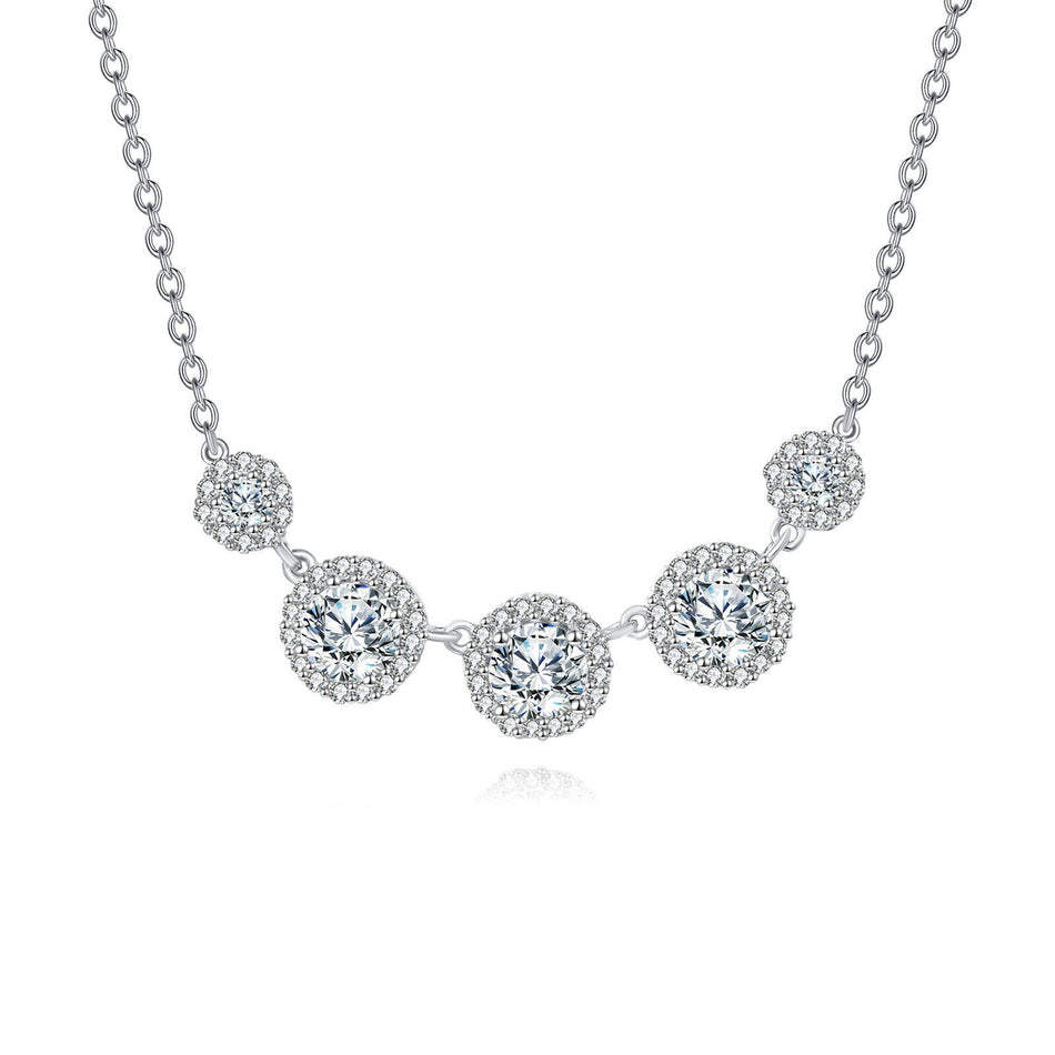 925 Sterling Silver Elegant Zircon Halo Necklace: Timeless Elegance With Five Radiant Stones