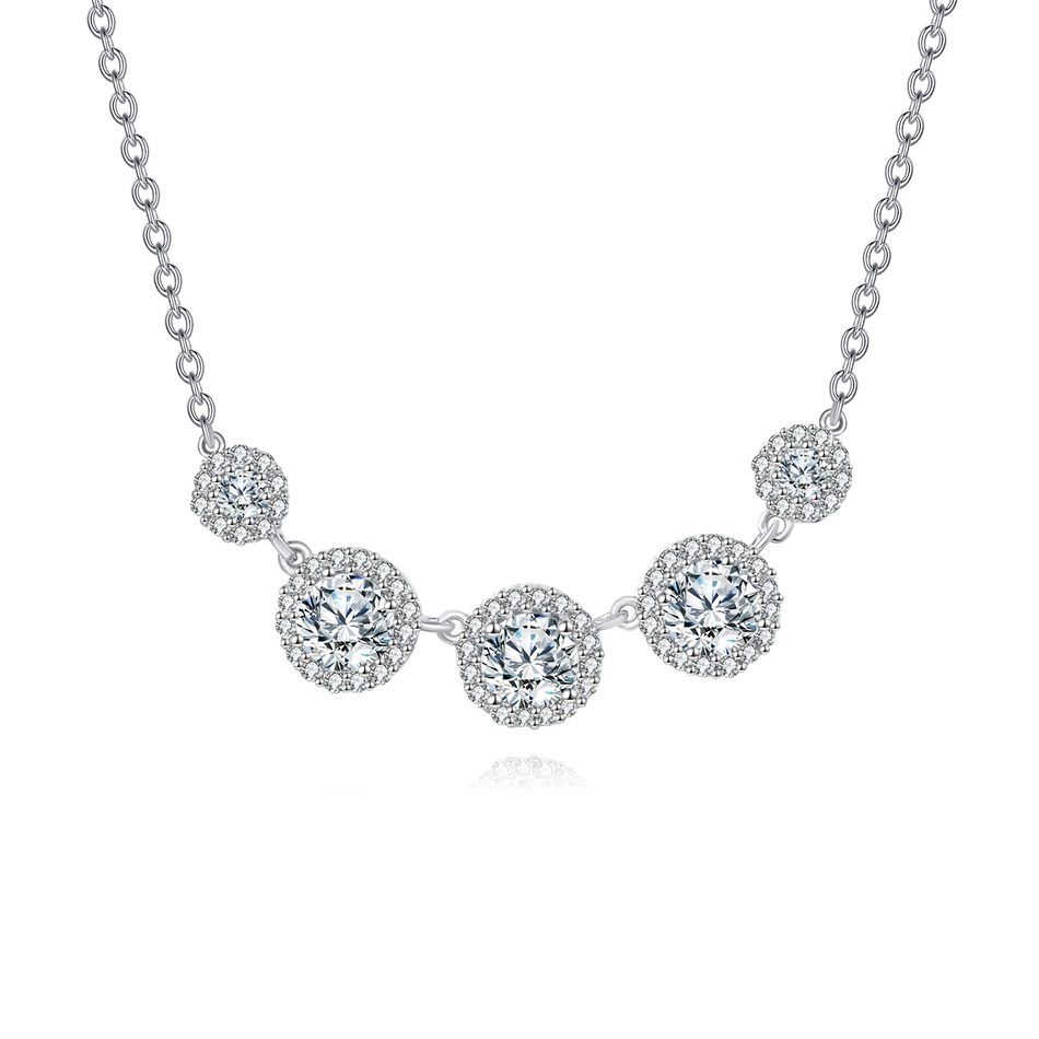 925 Sterling Silver Elegant Zircon Halo Necklace: Timeless Elegance With Five Radiant Stones
